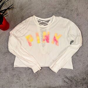 PINK Lace up and tie dye letters crop top